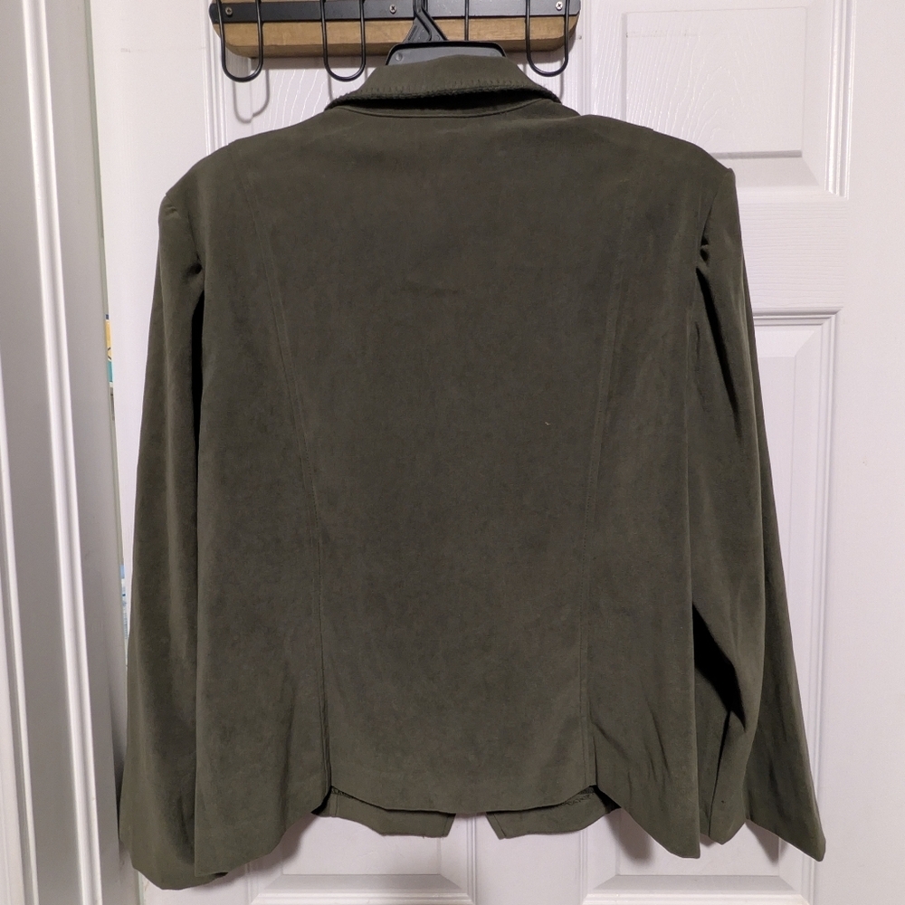 Requirements Woman Olive Faux Suede Button Front Jacket Blazer 1X Whipstich - Picture 4 of 9